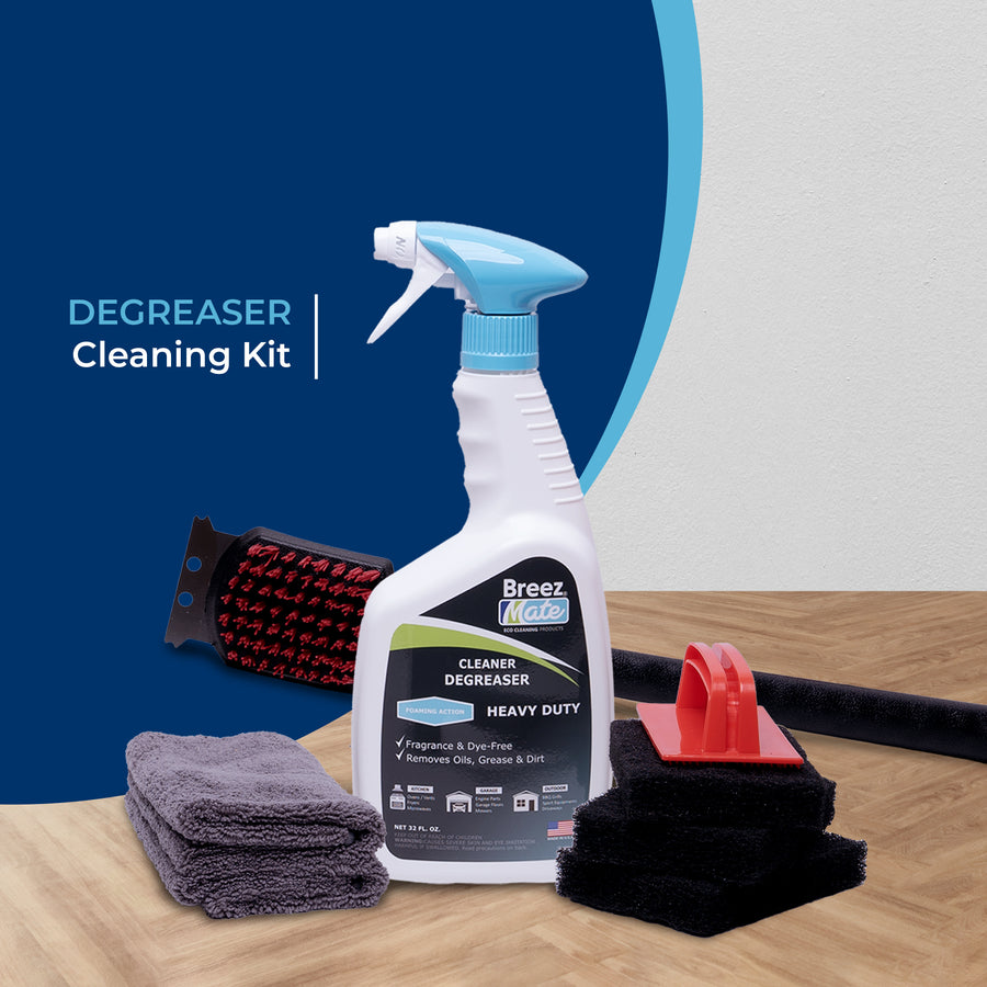 Degreaser Cleaning kit with 32-oz cleaner, grill brush, scrubbing pads and microfiber cloths from BreezMate